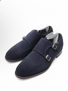 Men's Navy Double Monk Strap Brogue Derbys